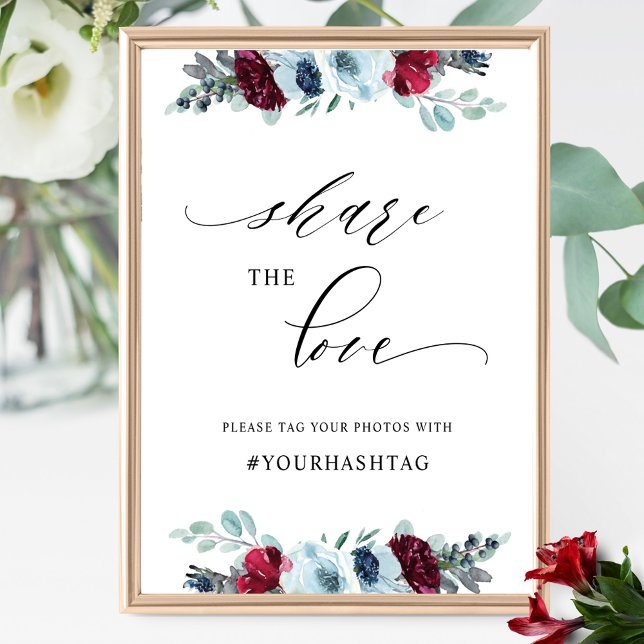 Elegant Share the Love, Blue Burgundy Hashtag Sign (Creator Uploaded)