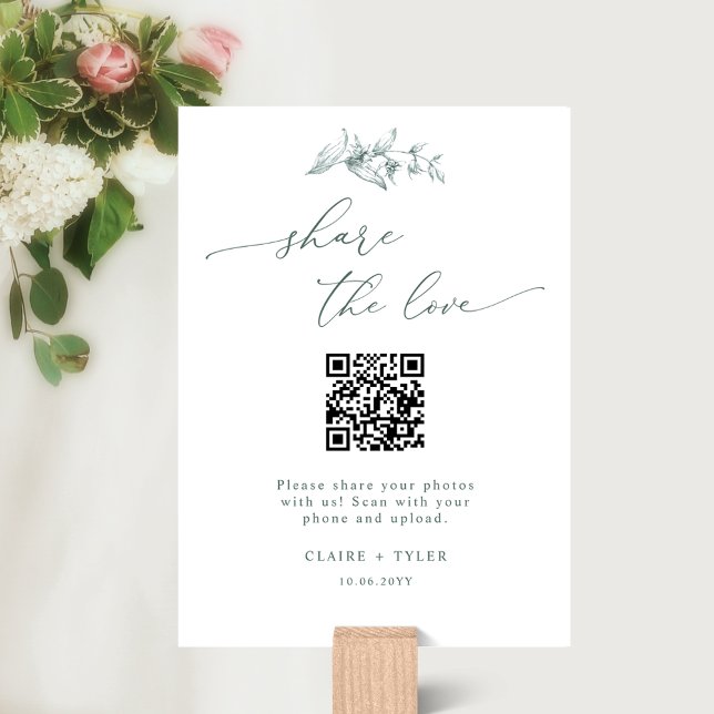 Elegant Share the Love, Green Wedding QR Code Sign (Creator Uploaded)