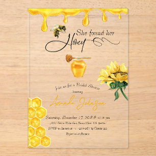 Elegant She Found Her Honey Bee Bridal Shower Acrylic Invitations