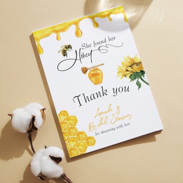 Elegant She Found Her Honey Bee Bridal Shower Thank You Card (Creator Uploaded)