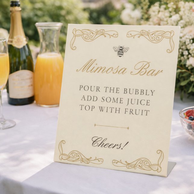 Elegant She Found Her Honey Bee Themed Mimosa Bar Pedestal Sign (Creator Uploaded)
