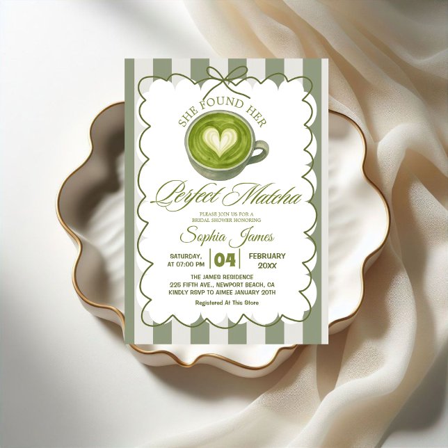 Elegant She Found Her Perfect Matcha Bridal Shower Invitation (Creator Uploaded)
