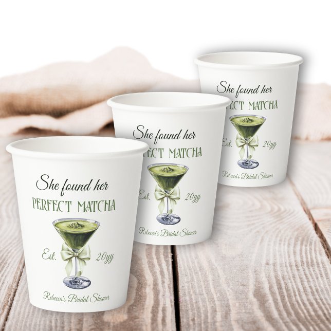 Elegant She Found Her Perfect Matcha Bridal Shower Paper Cups (Creator Uploaded)