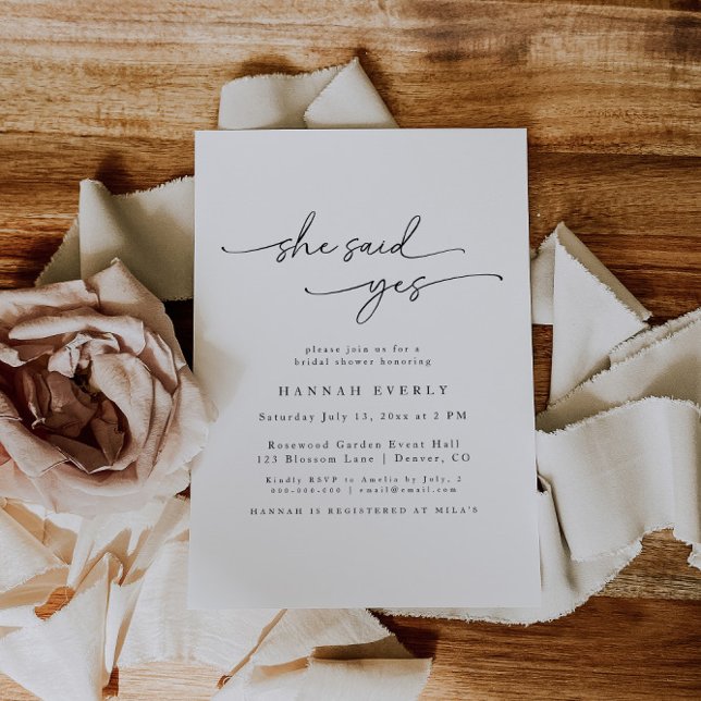 Elegant "She Said Yes" Bridal Shower Invitation (Creator Uploaded)