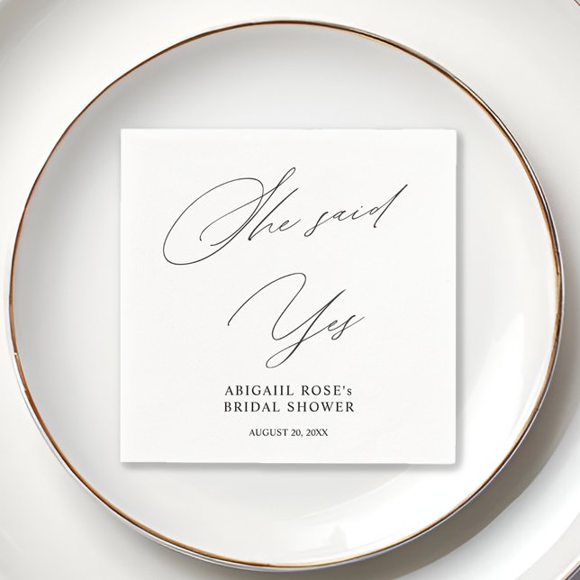Elegant She Said Yes Bridal Shower Napkin (Creator Uploaded)