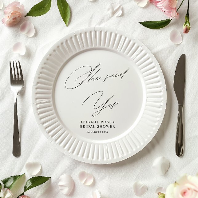Elegant She Said Yes Bridal Shower Paper Plate (Creator Uploaded)