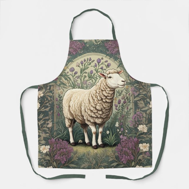 Elegant Sheep Lavender floral Background Apron (Front)