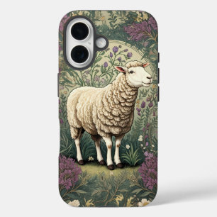 Elegant Sheep Lavender floral Background iPhone 16 Case