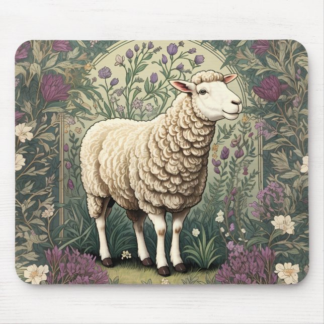Elegant Sheep Lavender floral Background Mouse Mat (Front)