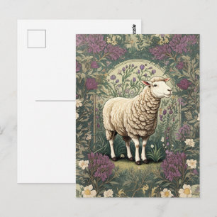 Elegant Sheep Lavender floral Background Postcard