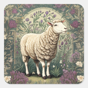 Elegant Sheep Lavender floral Background Square Sticker