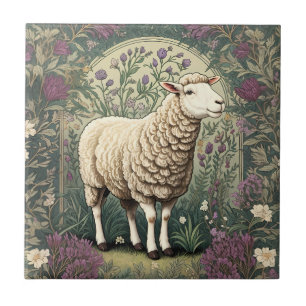 Elegant Sheep Lavender floral Background Tile
