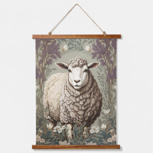 Elegant Sheep Lavender Flower Background Hanging Tapestry