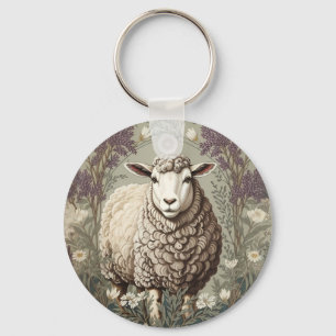 Elegant Sheep Lavender Flower Background Key Ring