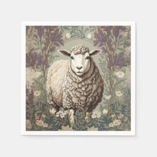 Elegant Sheep Lavender Flower Background Napkin