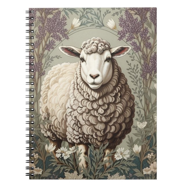 Elegant Sheep Lavender Flower Background Notebook (Front)