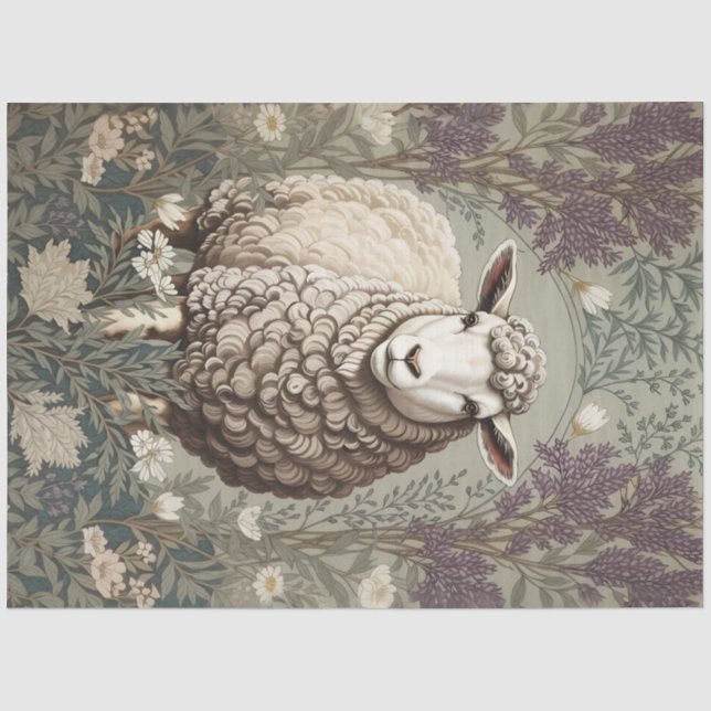 Elegant Sheep Lavender Flower Background Tissue Paper (Front)