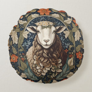 Elegant Sheep William Morris Floral Round Cushion