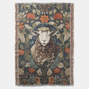 Elegant Sheep William Morris Floral Throw Blanket