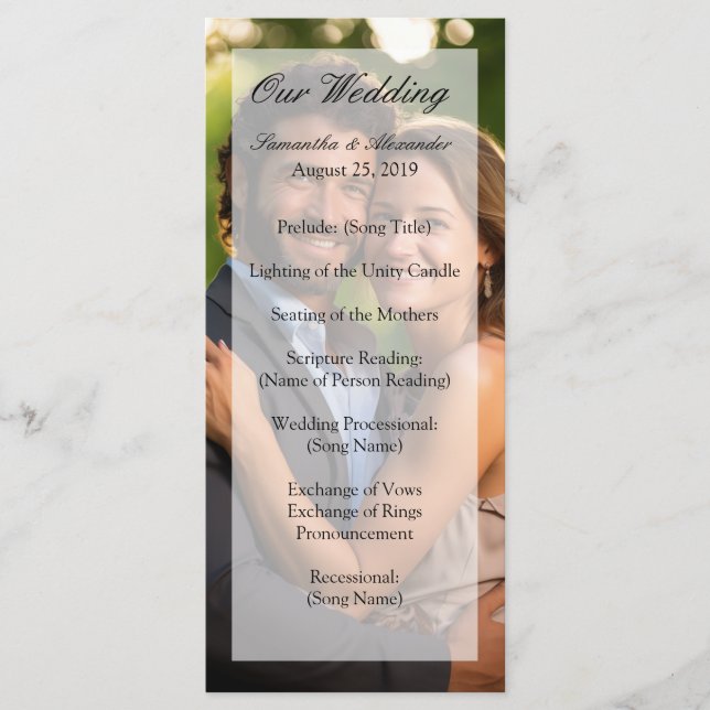 Elegant Sheer Overlay Photo Wedding Programme (Front)