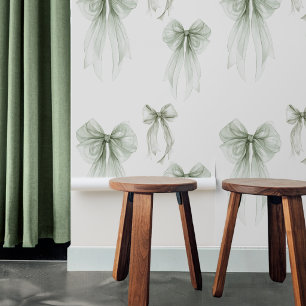 Elegant sheer sage green bows wallpaper