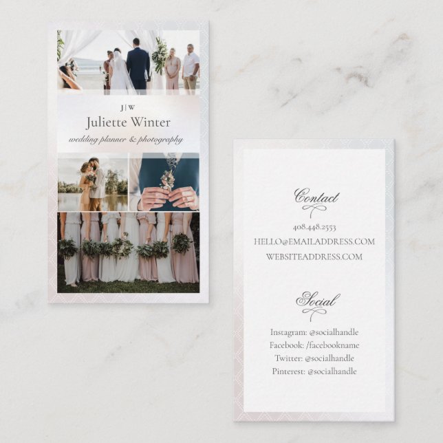 Elegant Sheer Silk Pearl Photo Collage Photography Business Card (Front/Back)