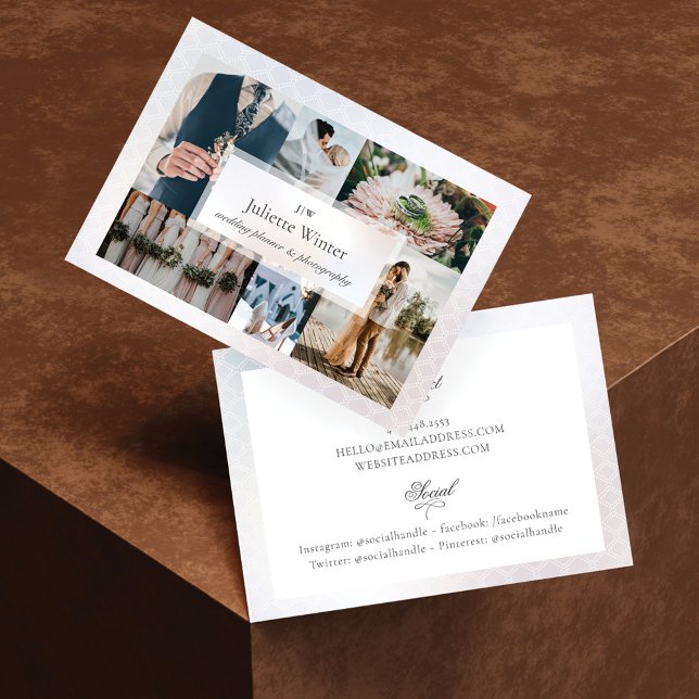 Elegant Sheer Silk Pearl Photo Collage Photography Business Card (Creator Uploaded)