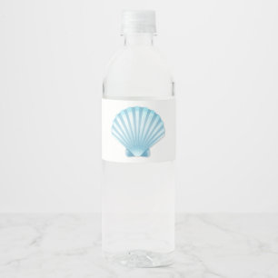 Elegant Shell Beach Blue Nautical Wedding Water Bottle Label
