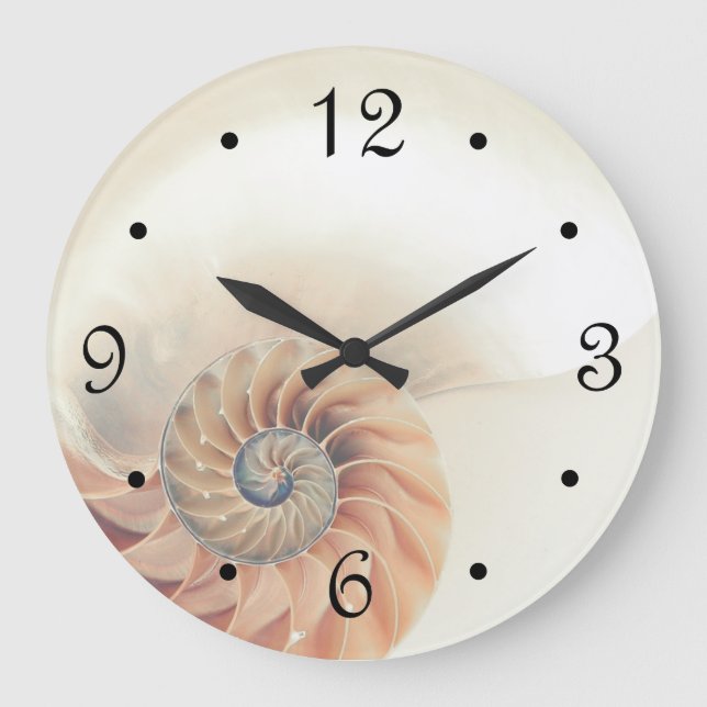 Elegant Shell Beige Neutrals Coastal Large Clock (Front)
