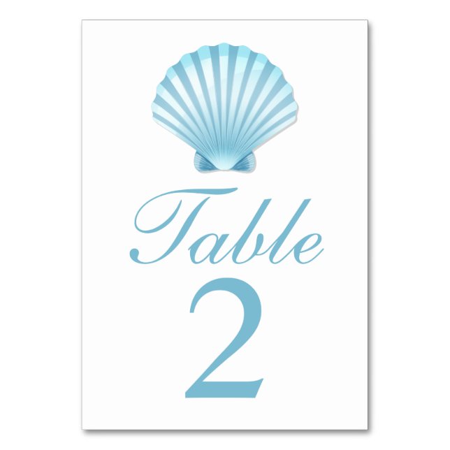 Elegant Shell Blue Nautical Beach Wedding Table Number (Front)