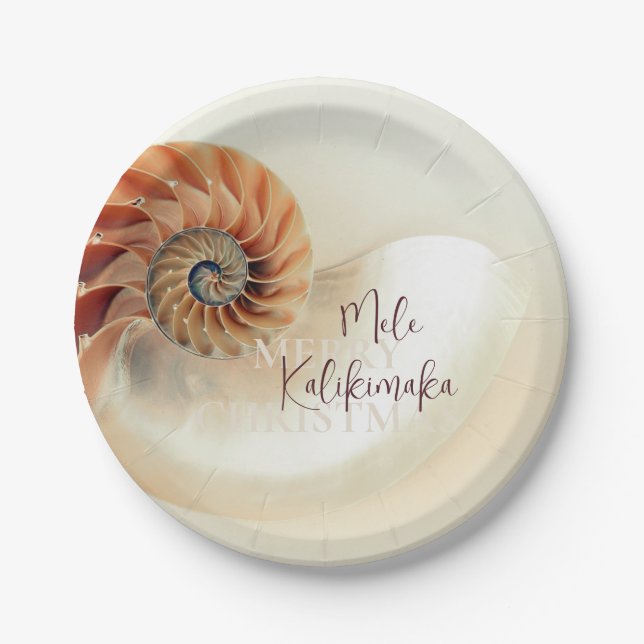 Elegant Shell Mele Kalikimaka | Family Photo Paper Plate (Front)