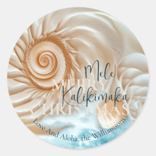 Elegant Shell Mele Kalikimaka Greetings Classic Round Sticker