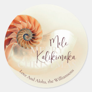 Elegant Shell Mele Kalikimaka   Greetings Classic Round Sticker