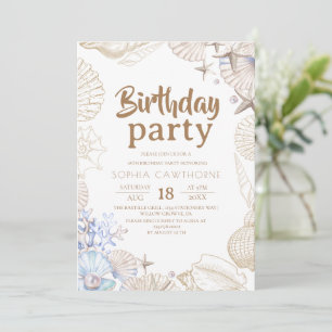 Elegant Shells Ocean Birthday Party Invitation