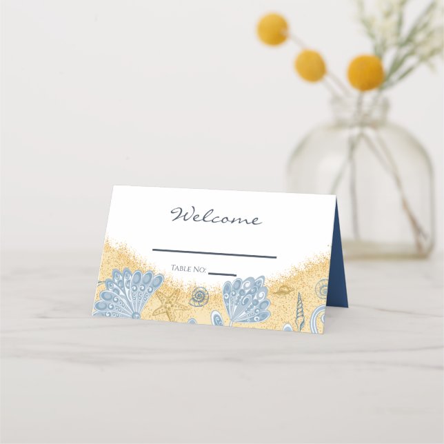 Elegant Shells,Sand, & Beach Unique Wedding Place Card (Front)