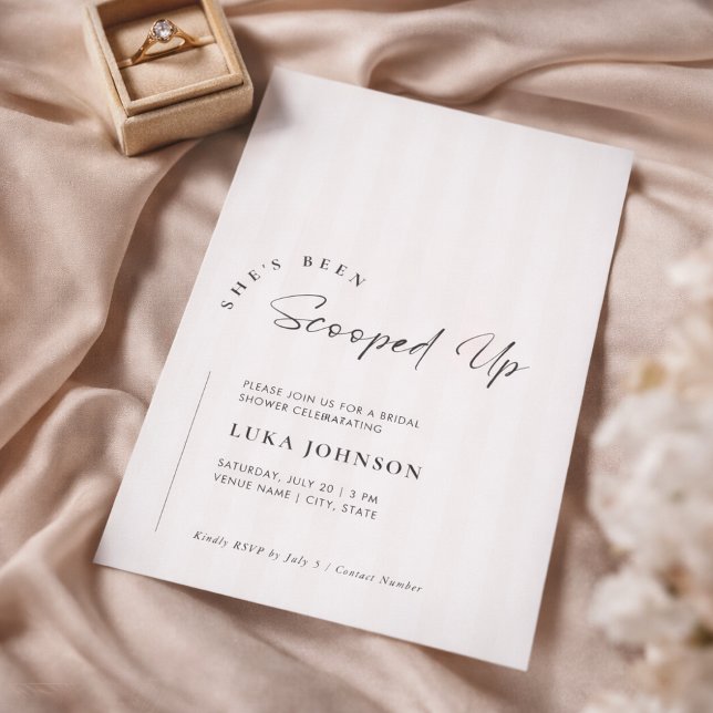Elegant She's Been Scooped Up Stripe Bridal Shower Invitation (Creator Uploaded)