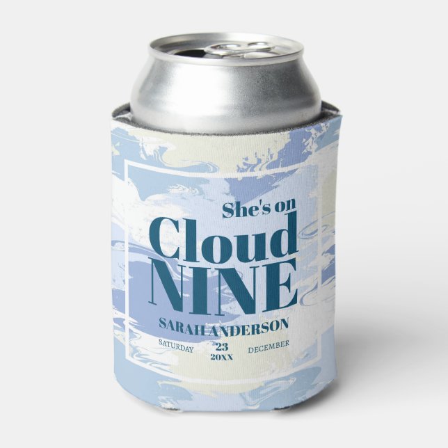 Elegant She's on Cloud Nine Bridal Shower Blue Can Cooler (Can Front)