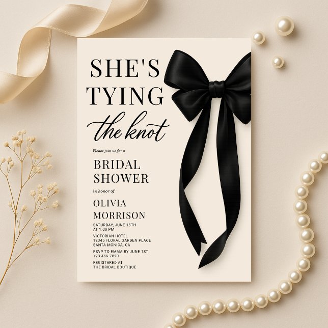 Elegant She's Tying The Knot Bow Bridal Shower  Invitation (Creator Uploaded)