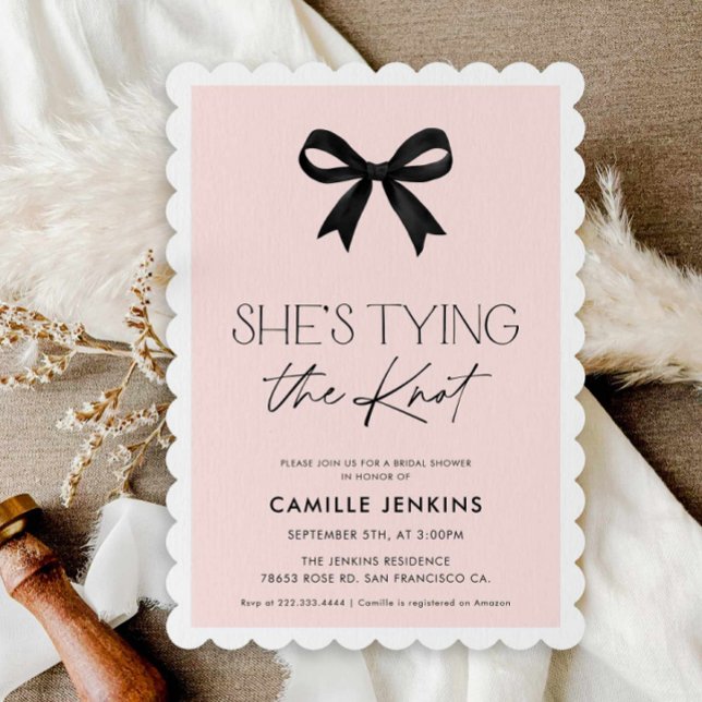 Elegant She's Tying The Knot Bridal Shower Invitation (Pink She's Tying the Knot Bridal shower invitation)