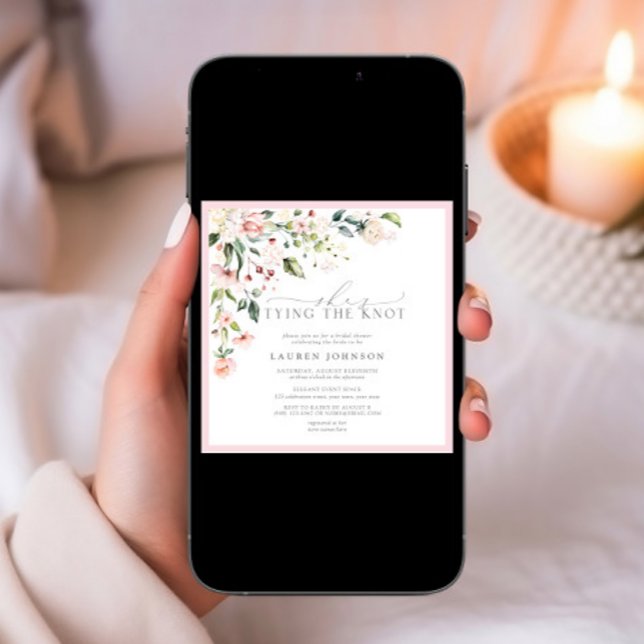 Elegant She's Tying the Knot Pink Floral Shower Invitation (Creator Uploaded)