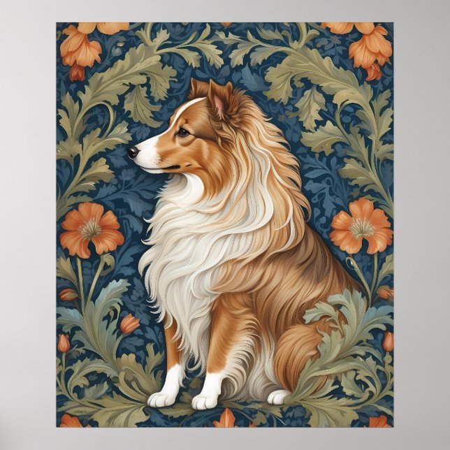 Elegant Shetland Sheepdog William Morris Inspired Poster (Front)