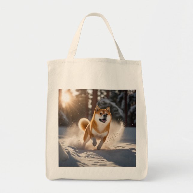 Elegant Shiba Inu Grocery Tote Bag (Front)