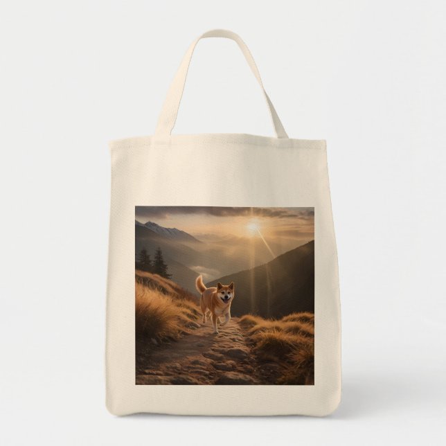 Elegant Shiba Inu Grocery Tote Bag (Front)