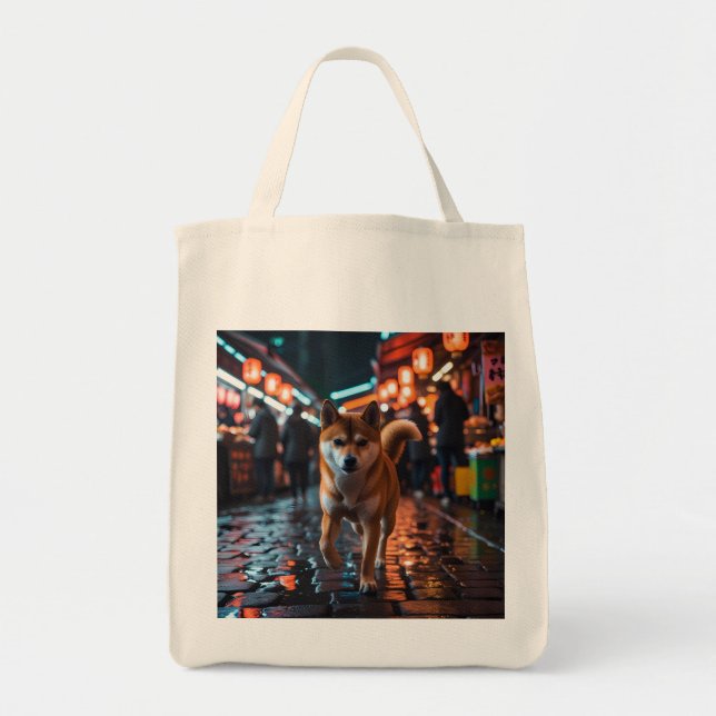 Elegant Shiba Inu Grocery Tote Bag (Front)