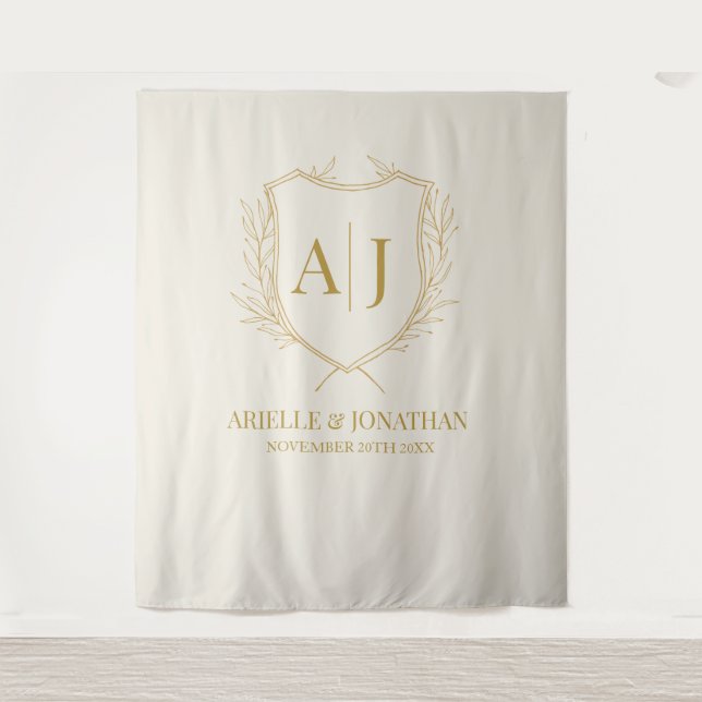 Elegant Shield monogram wedding backdrop Tapestry (Front)