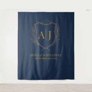 Elegant Shield monogram wedding blue backdrop Tapestry