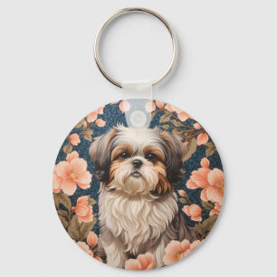 Elegant Shih Tzu Dog William Morris Inspired Key Ring