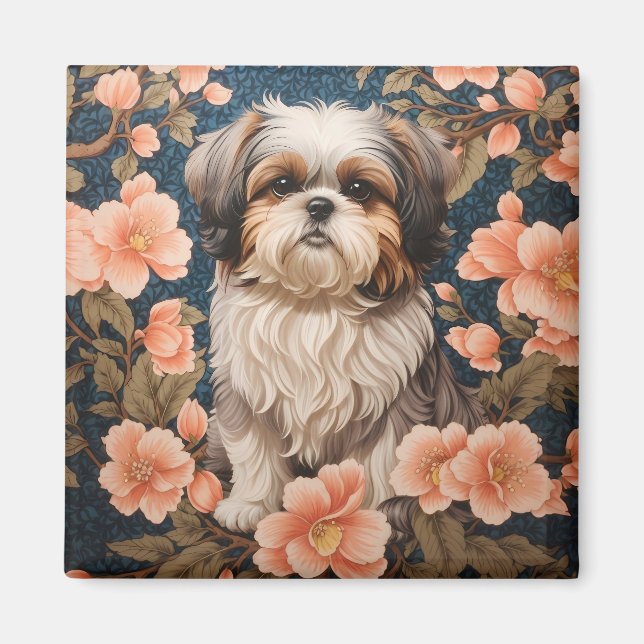 Elegant Shih Tzu Dog William Morris Inspired Magnet (Front)