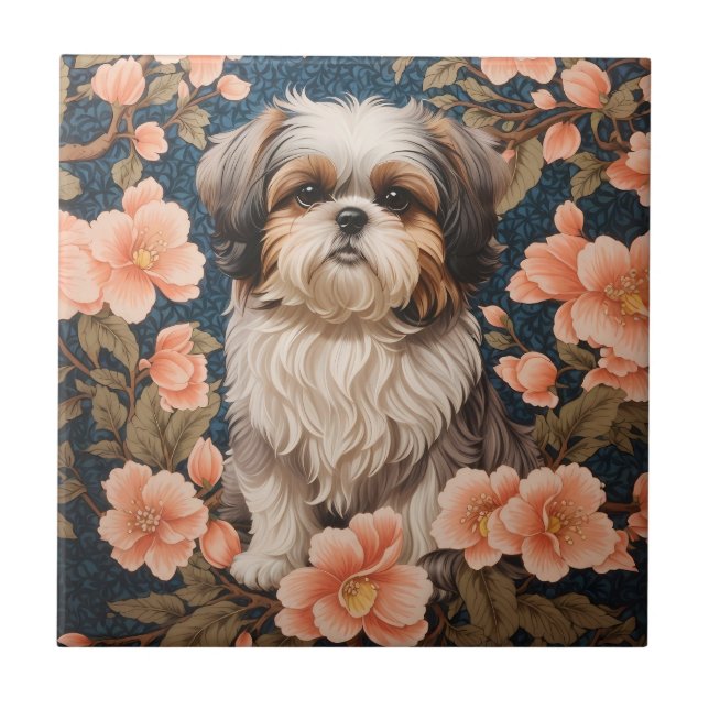 Elegant Shih Tzu Dog William Morris Inspired Tile (Front)