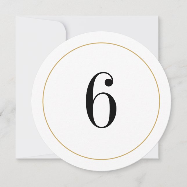 Elegant Shimmer Gold Circle Table Number 6 Card (Front)